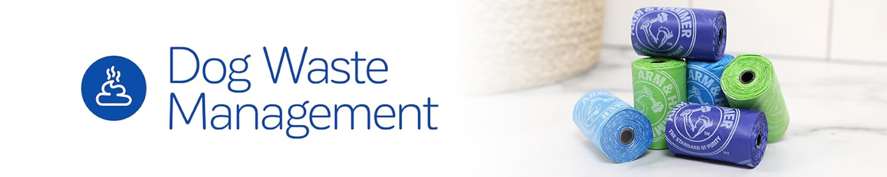 Dog waste management with an image of pet waste bags