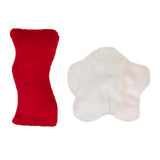 A red, rectangular plush pillow sits next to a white cloud-shaped pillow with Mad Cat Brunch Buddies Bacon N Eggs Catnip & Silvervine Toy on a white background, perfect as a toy infused with silvervine for hours of feline fun.