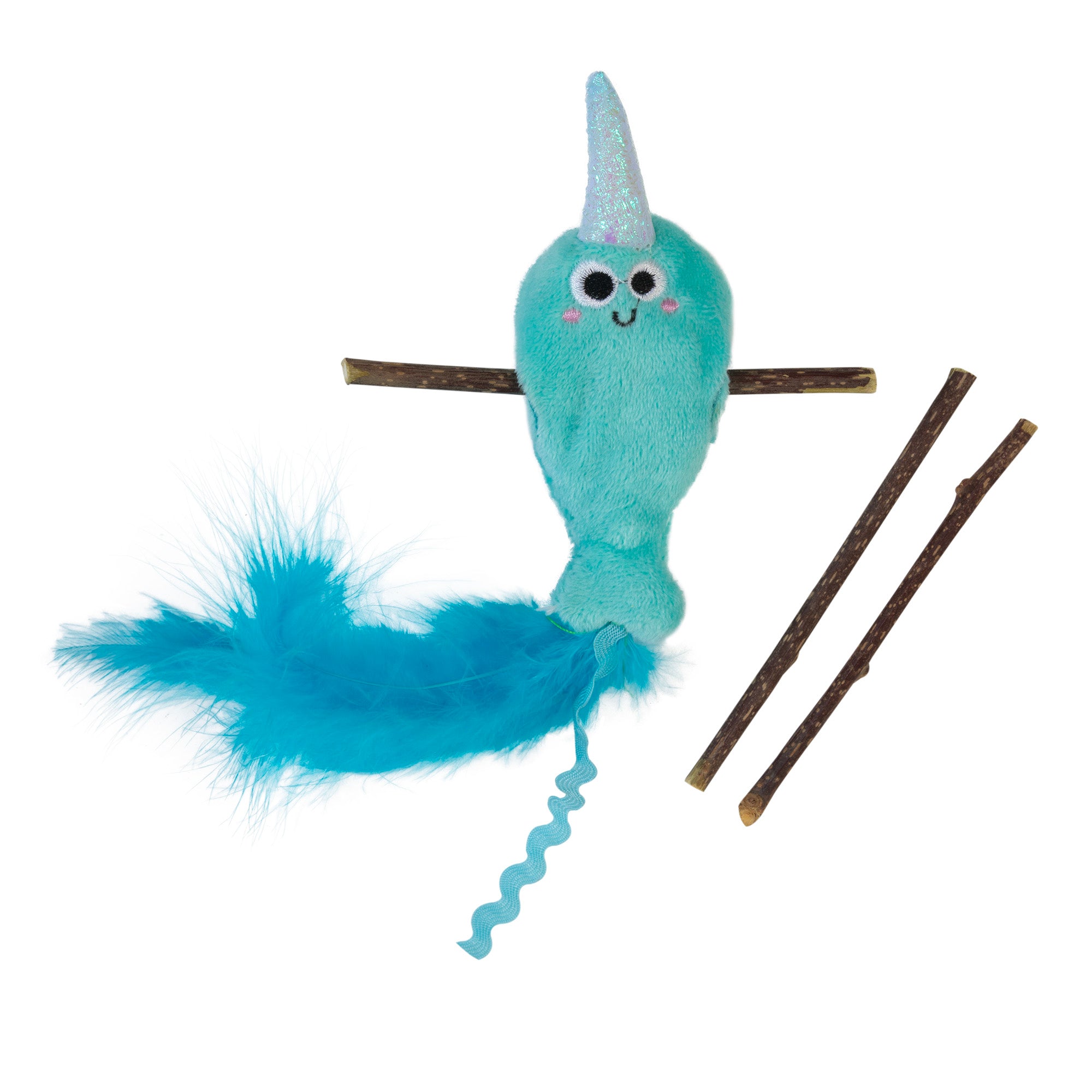 天然石　ユーパーライト　猫ちゃん　カービング　⭐️2212 Mad Cat Narwhal Cat Toy With Silvervine – Petmate