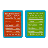 The two vibrant Mad Cat Purr Scout Cookies Batty Boxes cards resemble playful cookie boxes with blue borders—one orange, one green. They both boast 100% Zoomies, Playfulness, Nose boops, Cuteness. Ideal for a Mad Cat®s catnip-fueled adventures!.