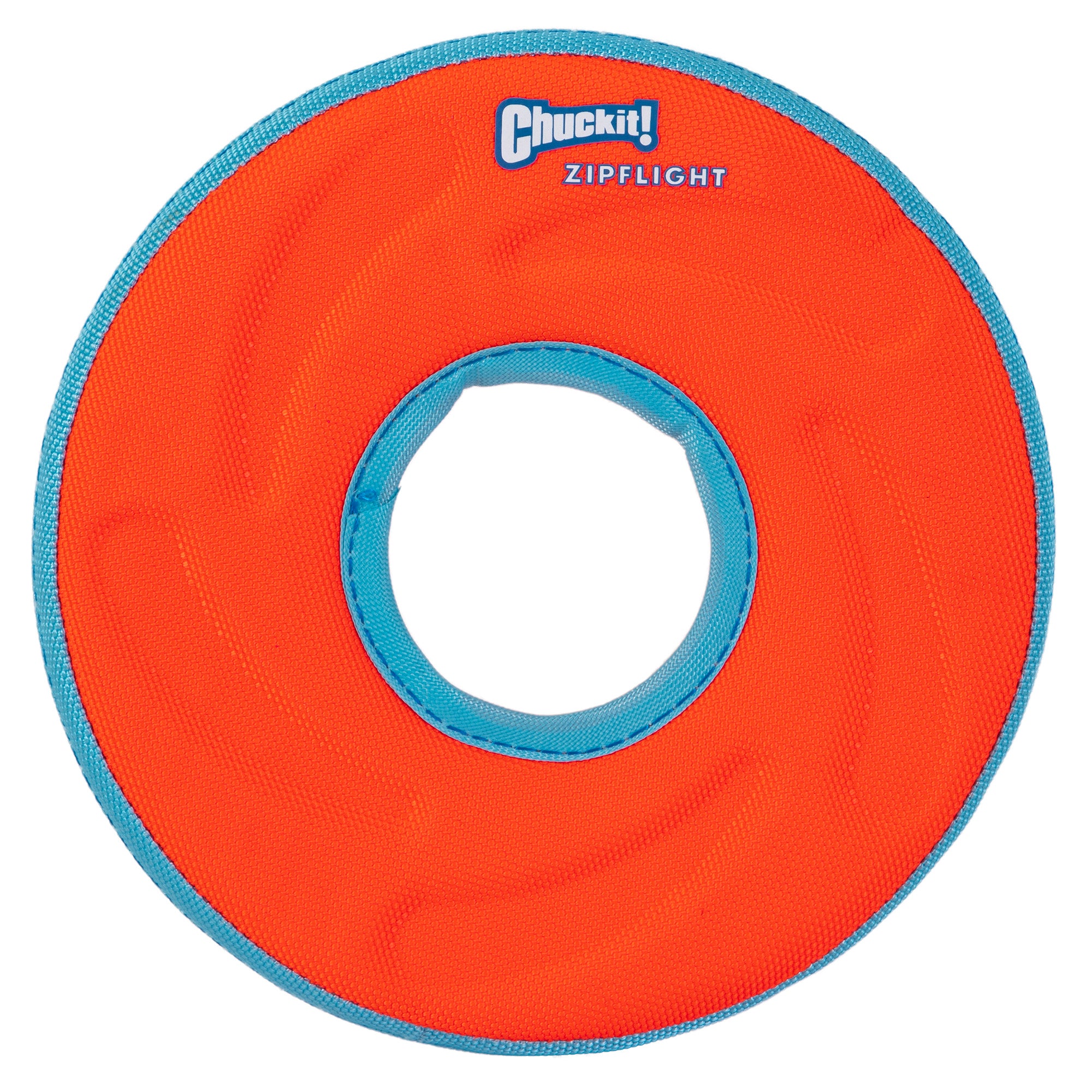 The Chuckit! Amphibious Fetch Value Pack includes an orange and blue circular dog toy with a central hole, featuring Chuckit! Zipflight text, ideal for water fetch fun.