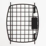 A black metal grid with a rectangular side handle on a white background looks like a Black Replacement Door For 26 Plastic Kennels by Petmate.