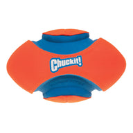 The Chuckit! Fumble Fetch is a blue and orange football-shaped fetch toy with Chuckit in white. It features textured orange patches around the center and is designed for interactive play, boasting a durable, puncture-resistant build perfect for endless fun.
