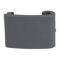 The Short Replacement Latch for Plastic Kennels by Petmate is a dark gray, rectangular plastic clip with a curved hook and small notch, compatible with RuffMaxx kennels, ideal as a replacement latch.