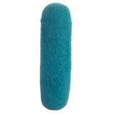 The Mad Cat Wacky Wool Crinkle Kicker is a teal, cylindrical cat toy made from natural wool. Infused with catnip silvervine, this product stands upright against a white background with a smooth and simple texture.