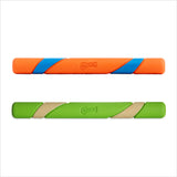 The Petmate Chuckit! Day & Night Ultra Fetch Stick 2 Pack includes an orange stick with blue stripes and a green stick with beige stripes, both textured and logo-branded—perfect dog fetch toys or alternatives to the Chuckit Ultra Fetch Stick.
