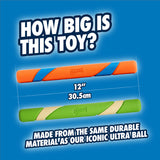 Two vibrant Chuckit! Day & Night Ultra Fetch Sticks by Petmate are displayed on blue with bold text: “How big is this toy? 12” 30.5cm.” Crafted from durable, glow-in-the-dark material similar to the brand’s popular Ultra Ball.