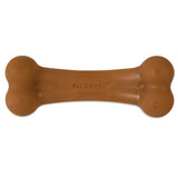 The BarkBone Natural Instincts BBQ-Infused Nylon Dog Chew is a brown bone-shaped toy with rounded ends, made for durability. Pet Qwerks is imprinted on its surface, satisfying canine instincts while offering a BBQ flavor hint.