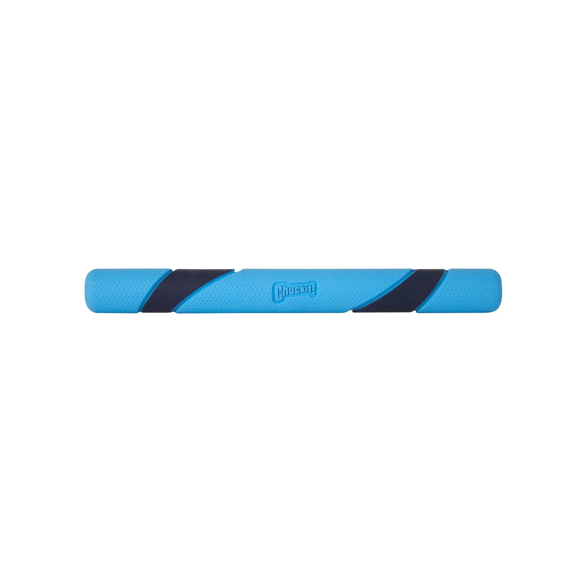 The Chuckit! Bacon Scented Sniff Fetch Stick is a blue and black natural rubber chew toy for pets, shaped like a stick with a textured grip and the Chuckit! logo. It entices your furry friend with its enticing bacon scent during playtime.