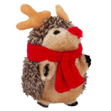 The Zoobilee Reindeer Heggie Dog Toy by Zoobilee is a plush hedgehog with reindeer antlers and a red scarf, offering quirky companionship. Perfect for adding whimsy to any plush dog toy collection.