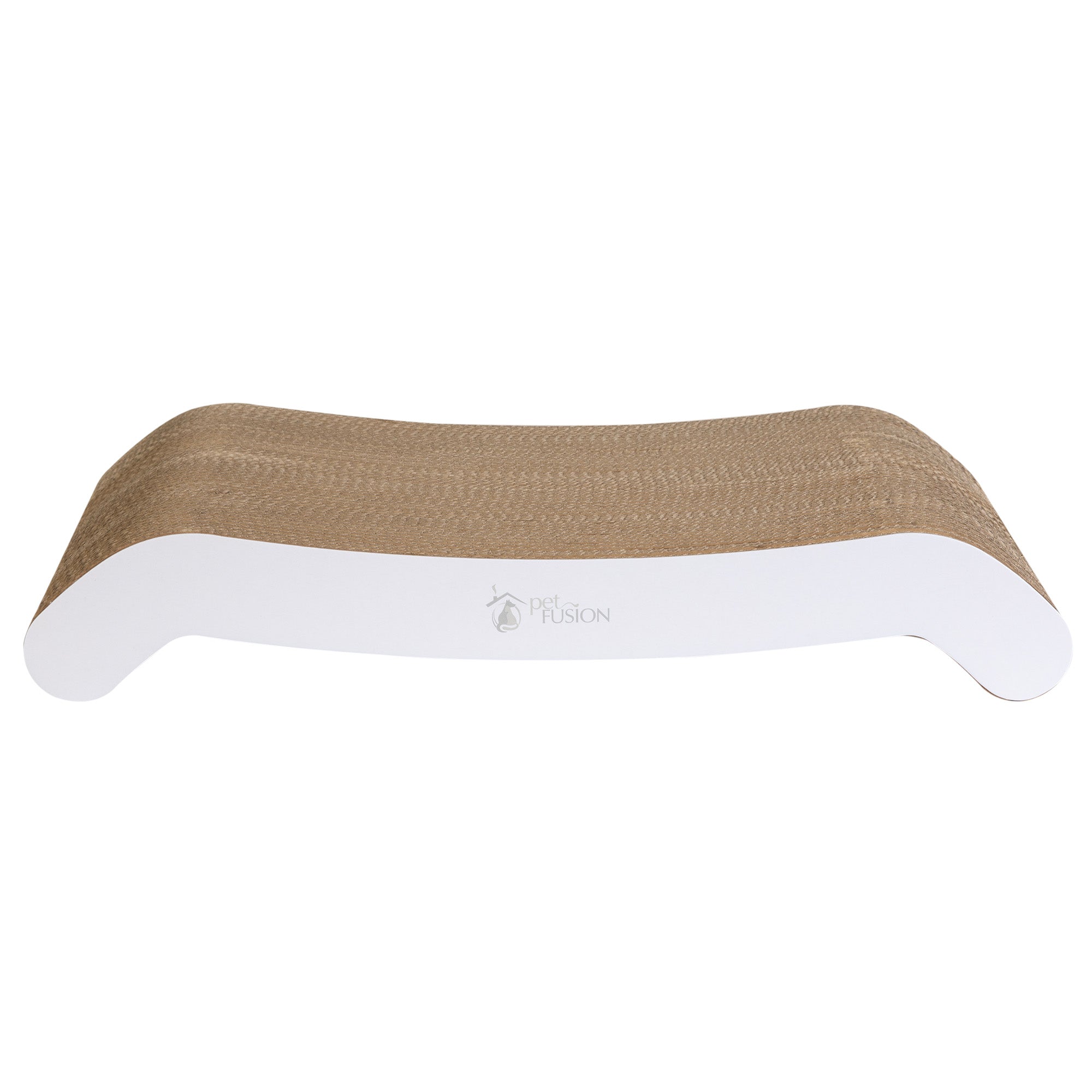 The PetFusion Cat Scratching Flip Pad by Pet Fusion offers a premium cat scratcher with a reversible cardboard surface and uniquely curved design featuring sleek white sides, ideal for your pets enjoyment.