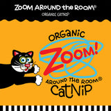 The illustrated packaging for FAT CAT Mouse Bouncer Doorknob Hanger Cat Toy by Fatcat features a playful cartoon cat with vibrant colors, large eyes, and an open mouth. The cat reaches a paw toward the product name on a yellow background, making it the purr-fect cat toy companion.