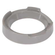A gray, circular plastic object with a hollow center and raised edge, likely used in assembly or function within Petmate® products, is the Replacement Food Ring Riser for the Programmable Portion Right Feeder.