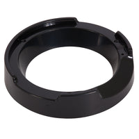 A round, black plastic ashtray with three grooves for holding cigarettes and a smooth, shiny surface reflects light elegantly; it is similar in sleekness to an Aspen Pet LeBistro Automatic Feeder Replacement Food Ring Riser.