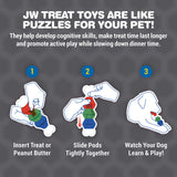 Enhance your dogs cognitive skills with the JW Ever Tuff Dog Treat Pod Toy by Jw. Steps: 1. Put a treat or peanut butter in the toy. 2. Slide treat pods tightly together. 3. Enjoy watching your dog learn and play!.