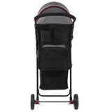 The Gen7 Grey Shadow Regal Plus Pet Stroller features a Smart Canopy with mesh window, storage pocket, and red accents. With four wheels, handlebar, and spacious seating for pets, it offers style and functionality.