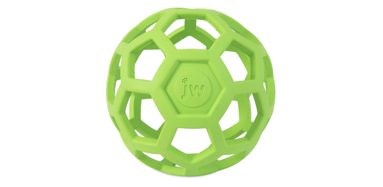 A green JW Hol-ee Roller Dog Toy.
