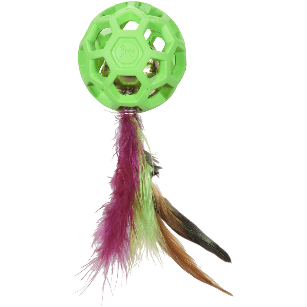 JW Cataction Feather Ball with Bell Cat Toy. SKUS: 0471059