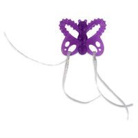 The JW Cataction Butterfly Cat Toy by Jw is a purple rubber butterfly with textured wings and body, featuring two silver strings attached to the lower wings. It offers an exciting playtime experience infused with catnip oils for interactive fun.