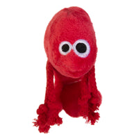 The Mad Cat Pouncin Prawn Catnip & Silvervine Cat Toy from Mad Cat is a plush red toy with an abstract creature design, featuring a large oval head, big embroidered eyes, and long twisted rope-like appendages. Infused with catnip for endless feline fun, its soft texture ensures your cats enjoyment.