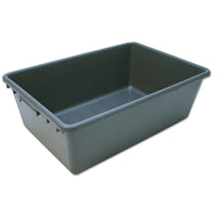 The Petmate Heavy Duty Storage Bin by Petmate is a large, rectangular gray plastic container made of durable polypropylene with high sides and a smooth interior, ideal for pet storage.