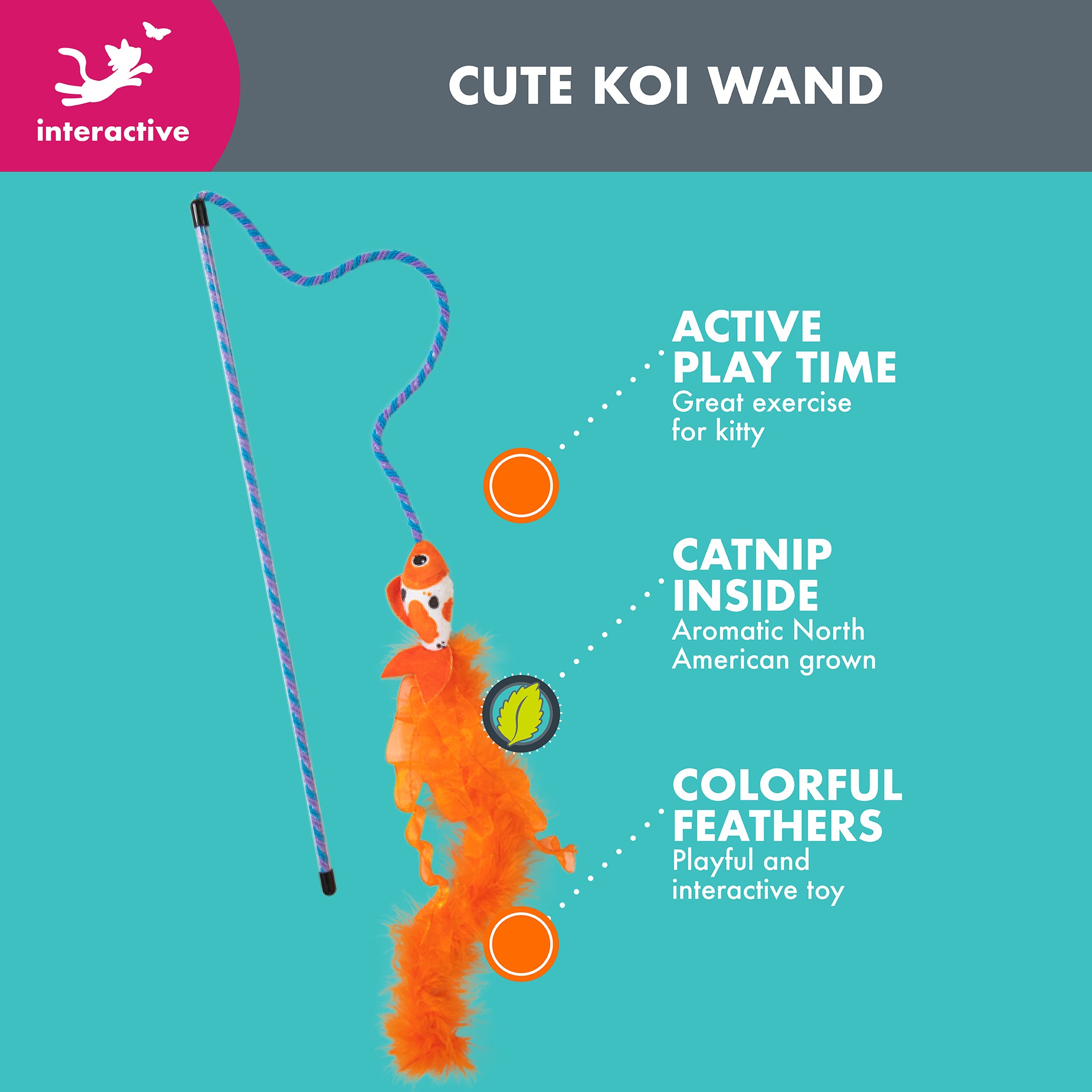 Quirky Kitty Cute Koi Interactive Cat Wand Toy | Petmate