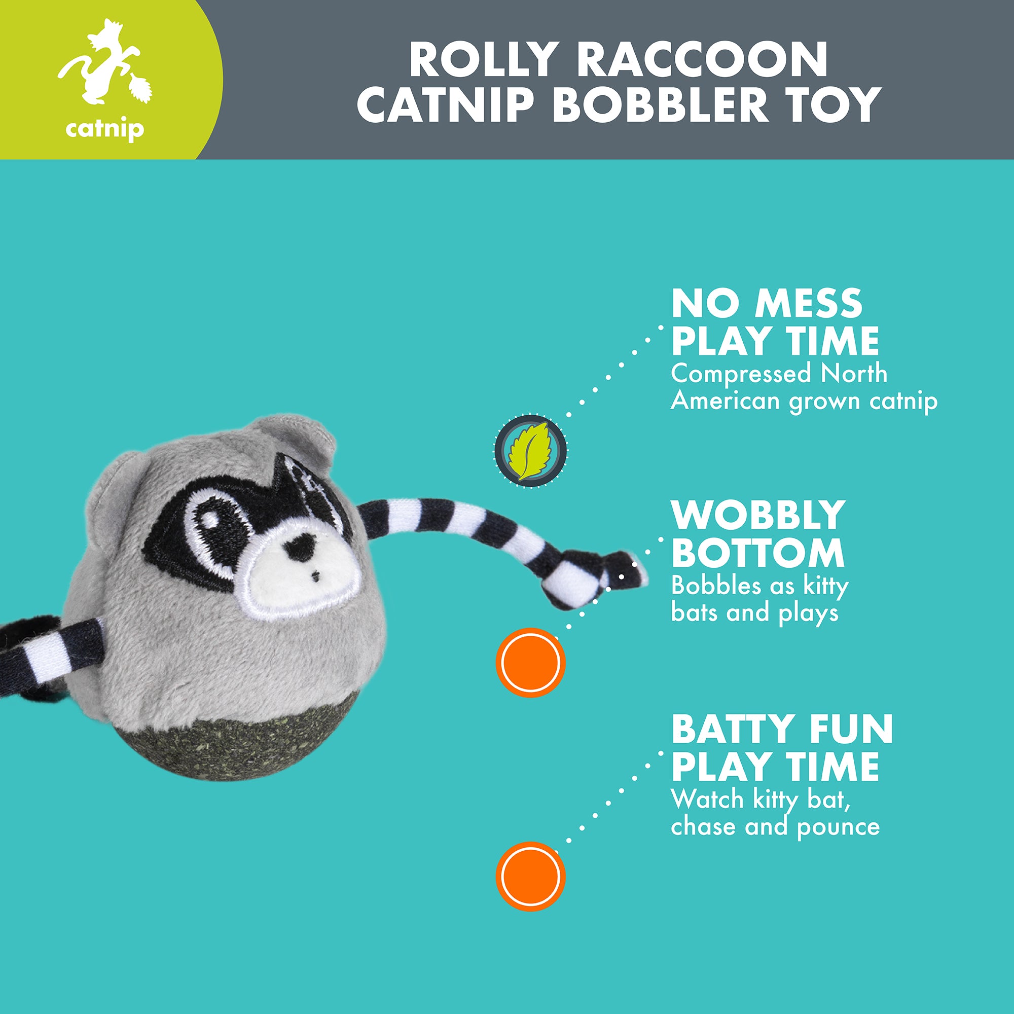 Quirky Kitty Rolly Raccoon Catnip Bobbler Cat Toy – Petmate