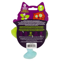 The Mad Cat Olive Meowtini package features a playful cat face silhouette with purple and green text highlighting catnip, alongside a red cartoon cat illustration. The light blue and green infused silvervine toy protrudes from the bottom for added feline allure.