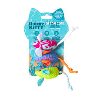 The Quirky Kitty Cool Mice 3 Pack features ocean-themed, catnip-filled mice in pink, blue, and green with fabric tails—perfect cooling cat toys for playful cats. Comes in a fun Quirky Kitty Ocean Cool package.