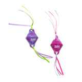 The Quirky Kitty Chilly Chasers 2pk – Freeze & Play Cat Toy Set includes two vibrant toys with long ribbon streamers, in blue-purple and pink—perfect for engaging your playful feline!.