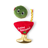 Quirky Kitty® Getting Blitzend 2-Pack cat toys shaped like a cocktail glass with a yellow straw and a smiling green olive.