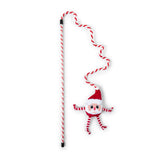 Quirky Kitty® On Dancer On Prancer Wand Cat Toy featuring a plush Santa Claus attached by a string to a red and white striped holiday wand.