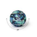 The Hyperpet Camo Tennis Ball 4 Pack features a green, blue, and black camouflage design with the HYPERPET logo. Each ball is 2.5 inches in diameter and offers professional-grade construction for an enhanced playing experience.