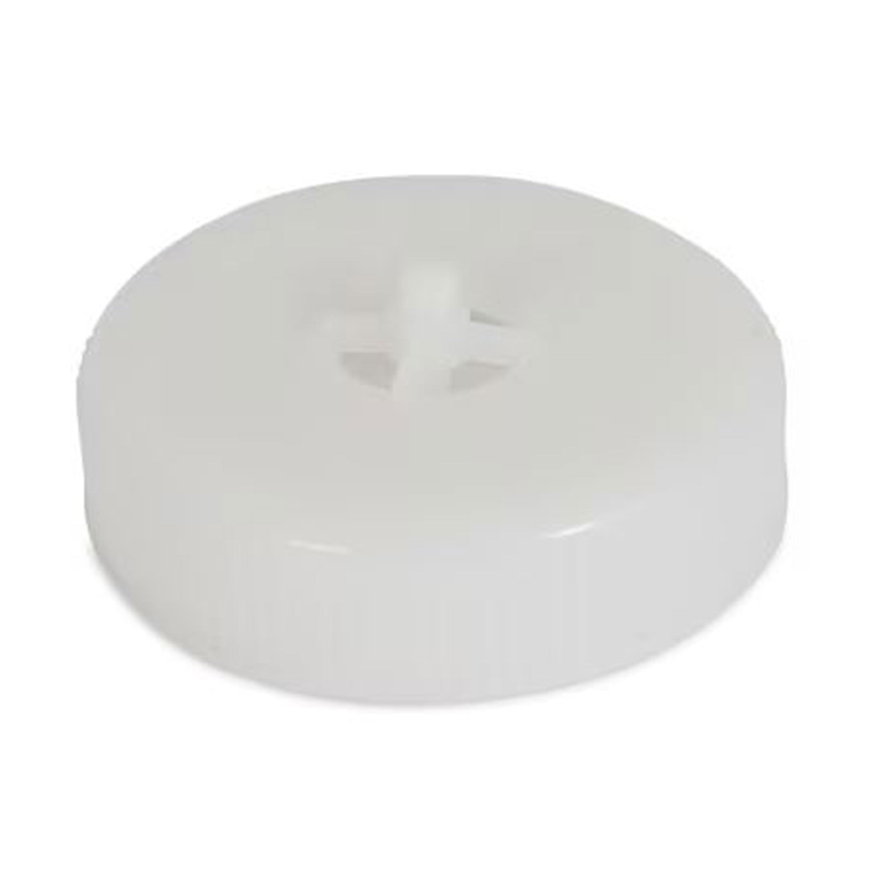 White, round Replacement Cap for Petmate Pet Cafe and Aspen Pet® Large Gravity Waterers, featuring a central cross-shaped piece. Brand: Petmate. Photographed on a plain white background.