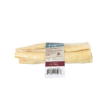 A bundle of 4 Wild Eats Small Bully Tails, light beige chews for your pet’s dental health, comes wrapped in clear plastic with a white and maroon label showing weight, barcode, and Wild Eats branding—perfect treats for your dog.