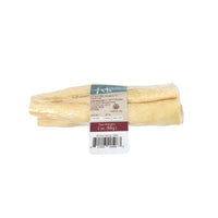 A bundle of 4 Wild Eats Small Bully Tails, light beige chews for your pet’s dental health, comes wrapped in clear plastic with a white and maroon label showing weight, barcode, and Wild Eats branding—perfect treats for your dog.