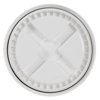 The Vittles Vault 2.0 Replacement Lid by Vittles Vault is white, round, and plastic with a raised circular rim and indented cross pattern in the center. It has evenly spaced short vertical ridges along the edge, perfect for their food storage containers.