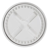 The Gamma2 Vittles Vault Replacement 5.0 Lid is a white, round plastic lid with a cross design and ridged edges—ideal as a replacement lid for select Gamma2 Vittles Vault models.