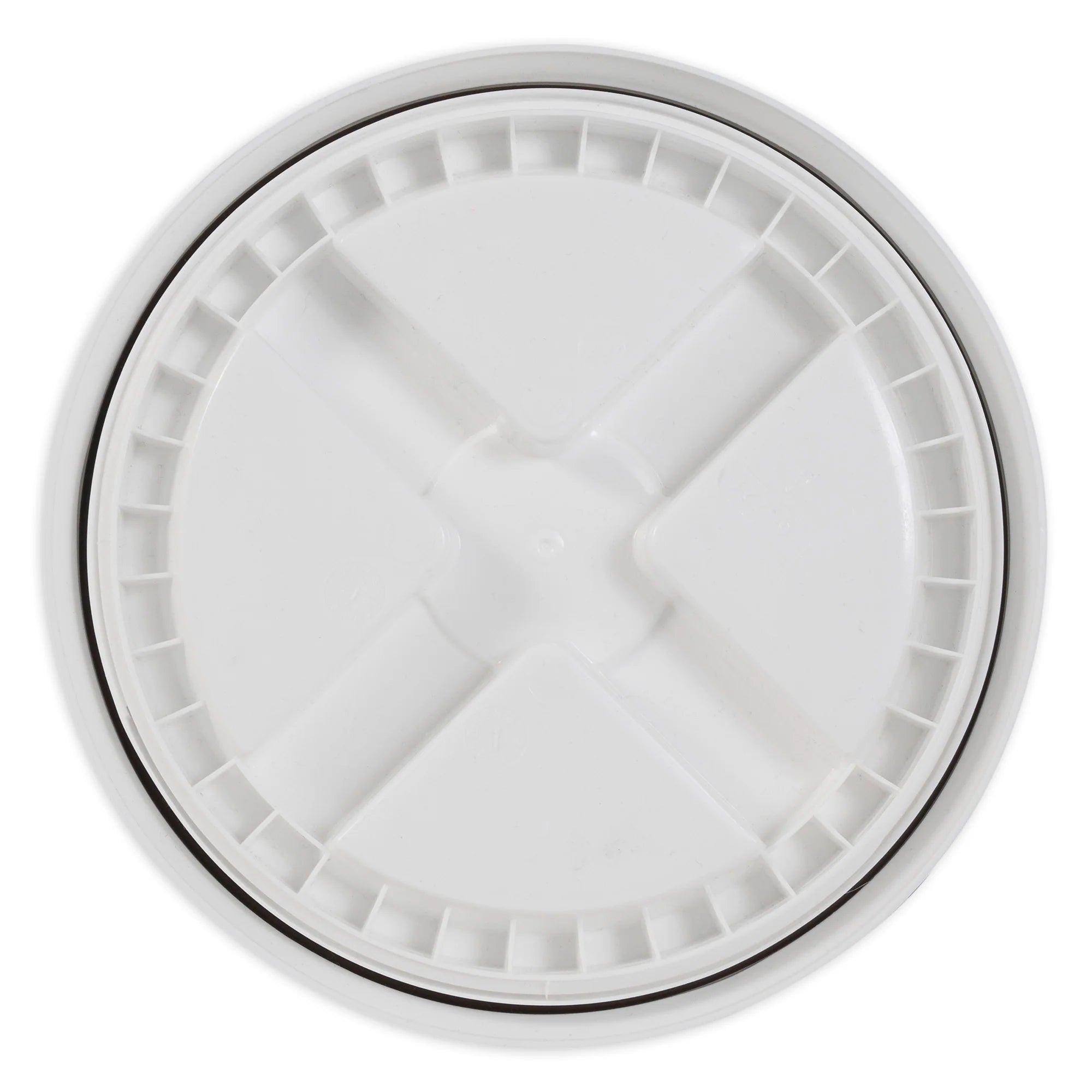 The Gamma2 Vittles Vault Replacement 5.0 Lid is a white, round plastic lid with a cross design and ridged edges—ideal as a replacement lid for select Gamma2 Vittles Vault models.