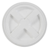 The Gamma2 Vittles Vault Replacement 5.0 Lid is a white, round plastic lid with a raised X-shaped design, viewed from above; ideal for replacing select Gamma2 models.