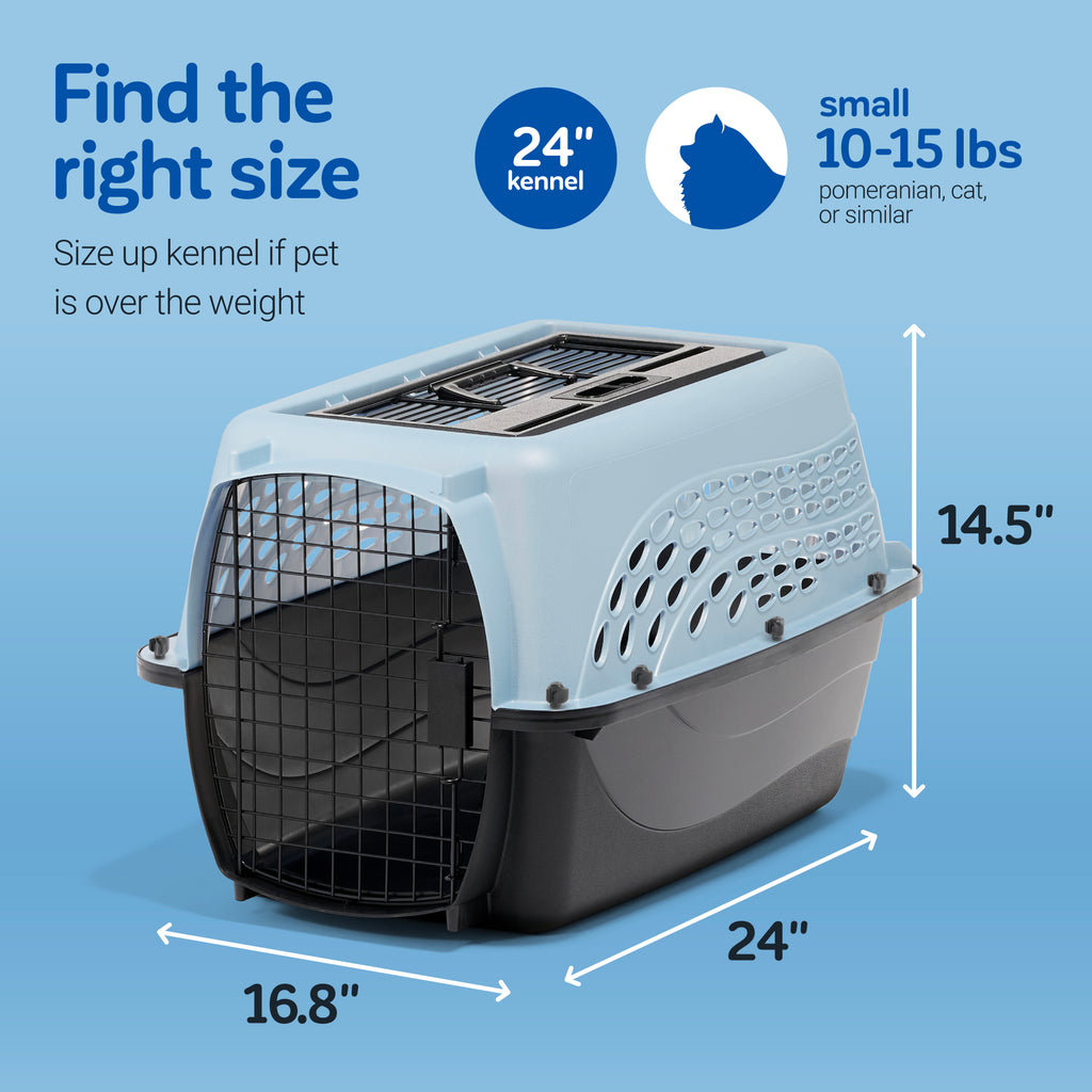 Blue and black Petmate 24-inch carrier with front and top entry doors
