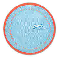 The Chuckit Paraflight Flyer Dog Toy, a round and blue fetch toy with an orange rim, offers endless aerodynamic fun.