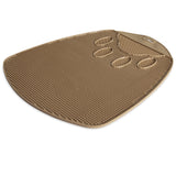The Petmate Flexible Litter Mat by Petmate is a triangular, brown, textured anti-fatigue mat that massages feet and relieves pressure, while capturing scatter around your cats litter pan with its raised patterns.