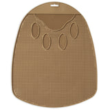 The Petmate Flexible Litter Mat, by Petmate, is a brown silicone mat with a paw-shaped design, featuring a textured surface with grooves and bumps for spreading treats. It includes a hole for hanging and can also catch litter scatter from your cats litter pan.
