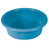 The Petmate Crock Bowl for Pets by Petmate is a bright blue, round plastic bowl with a smooth rim and slightly sloped sides, made from recycled materials for eco-friendly use.