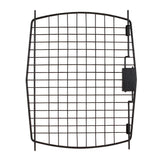 The Petmate Bargain Hound & Aspen Pet New Tradition Kennel Replacement Door, in a rectangular black metal grid design, has a right-side latch. Its horizontal and vertical bars create a mesh pattern, beautifully photographed on a white background.