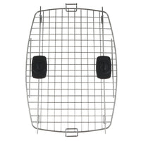 A shiny rectangular wire rack with a grid pattern and two adjustable black clips is compatible with Petmate Compass Kennel Replacement Doors or can rest securely on your grill. The top-down image showcases its sleek metal finish.