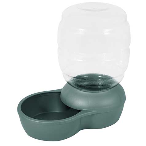 Meet the Petmate Replendish Pet Waterer With Microban, a green, gravity-fed dispenser with a large clear reservoir and bowl that ensures your pet always has fresh water.