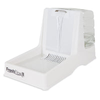 Discover the Petmate Fresh Flow II Dog & Cat Water Fountain, boasting an elegant no-splash waterslide design and a detachable reservoir. Your pet will relish smoothly cascading filtered water, guaranteeing freshness with each sip.