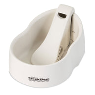 The Petmate Deluxe Fresh Flow Fountain for Cats, by Petmate, features a white sloping design with a rear water spout that provides filtered water to promote optimal pet health.